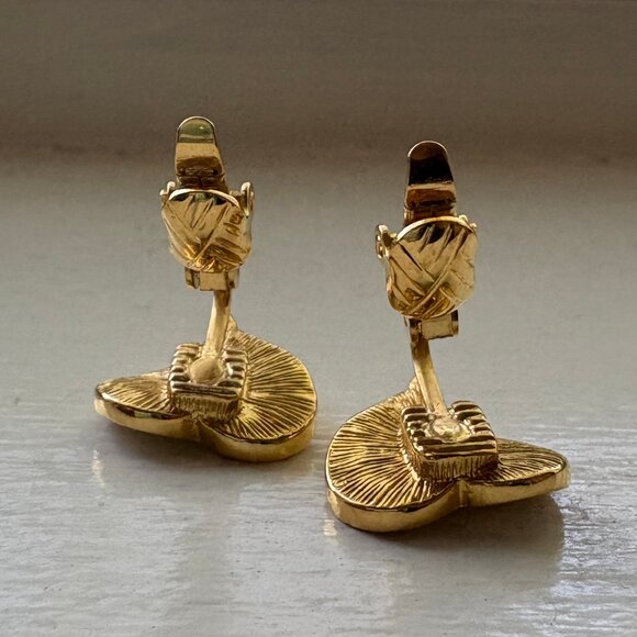 Cream Enamel Goldtone Heart Clip-On Earrings - Picture 6 of 8